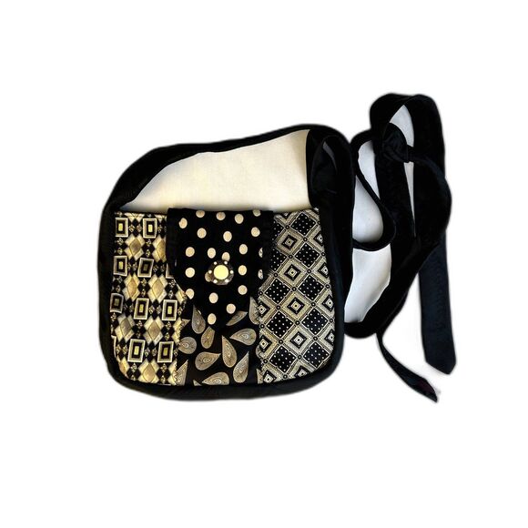 Charmonix Tergal Necktie Bag Wm's Crossbody 7.5"x10.5" Blk/Gold Fabric Print - Picture 1 of 10